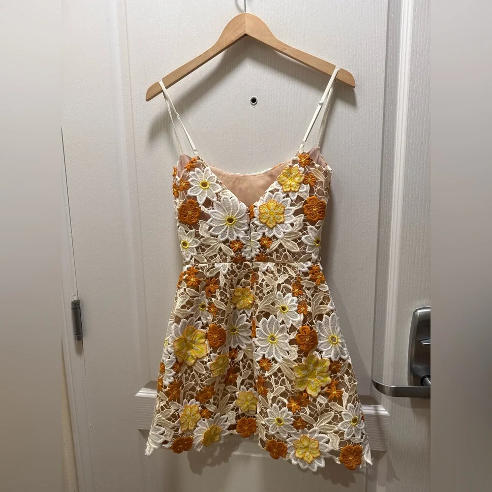 Helsi Floral Lace Fit & Flare Mini Dress in Orange and White Size XS - Picture 6 of 7